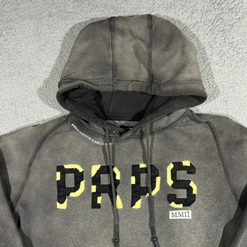 PRPS Hoodie Mens Large Gray Black Pullover Sweatshirt Streetwear #3619